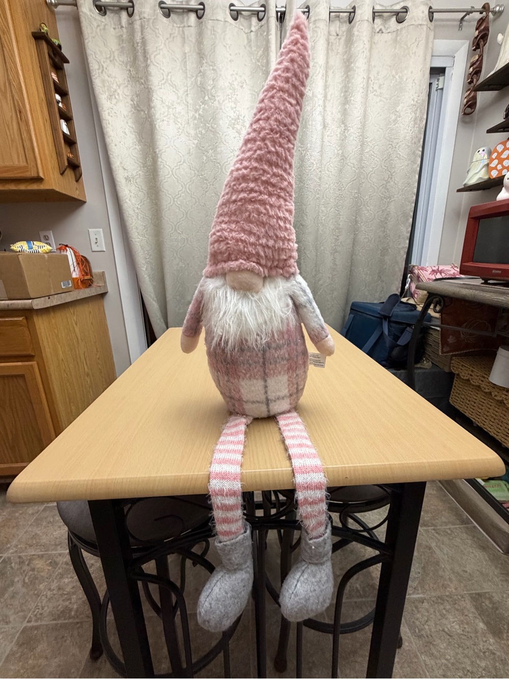 Plush Pink Plaid Gnome Decorative Figurine